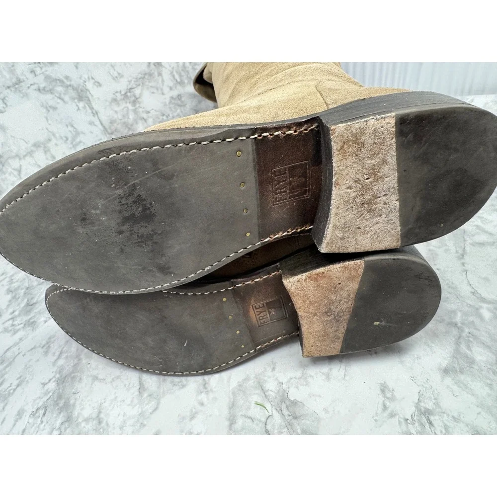 Frye‎ Melissa Over The Knee Boots Tan Suede Boho fold Over Cuff Tall Flat Boot